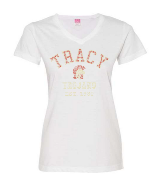 V NECK- TRACY TROJANS EST 1980